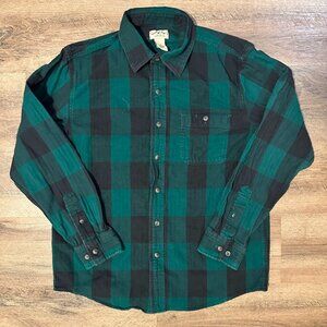 Blue Mountain Casual Button Down Mens Medium Green Plaid Rugged Flannel Shirt